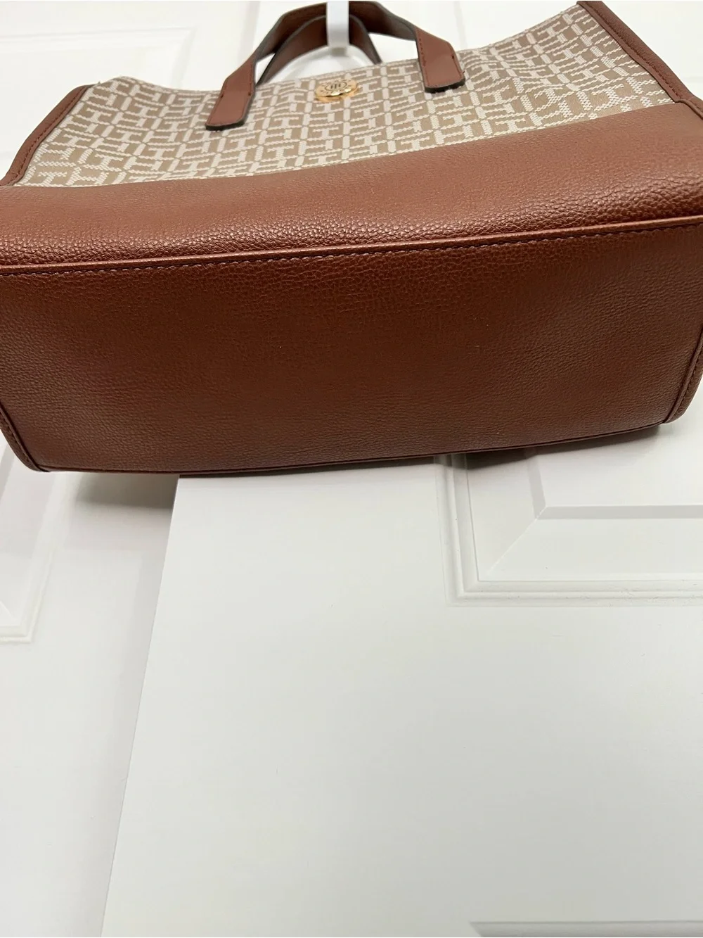 Tommy Hilfiger Brown and Beige Logo Canvas Tote